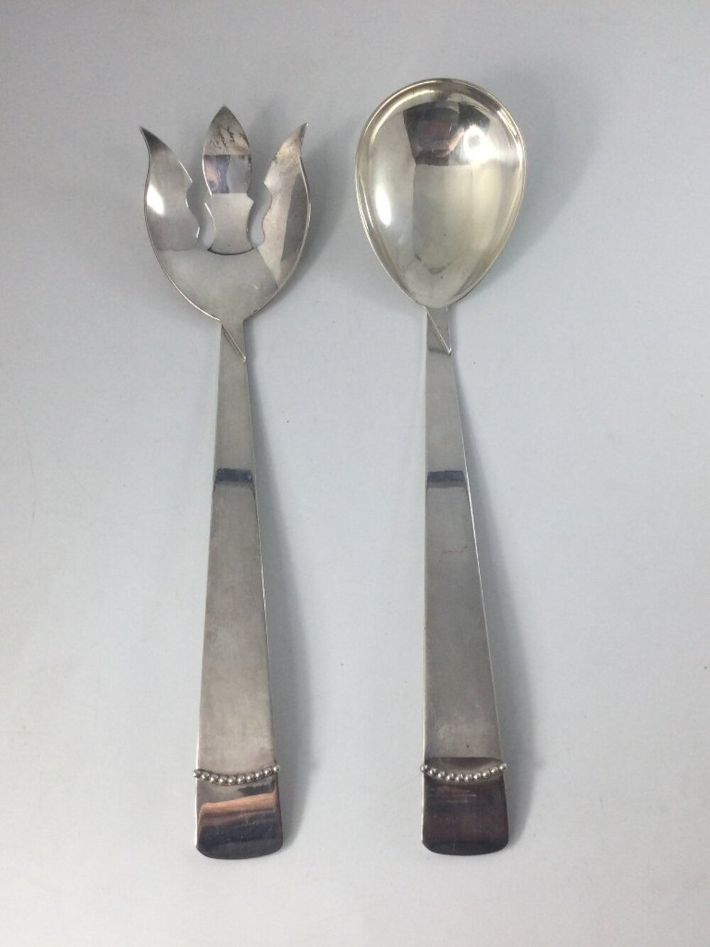 Vintage Three Crowns Silversmiths Salad Serving Set Silverplate MCM 12.5"